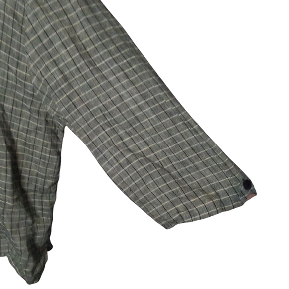 Flax Black Cream Button Front Grid Print 100% Linen Shacket Front Pockets Large - Picture 5 of 8